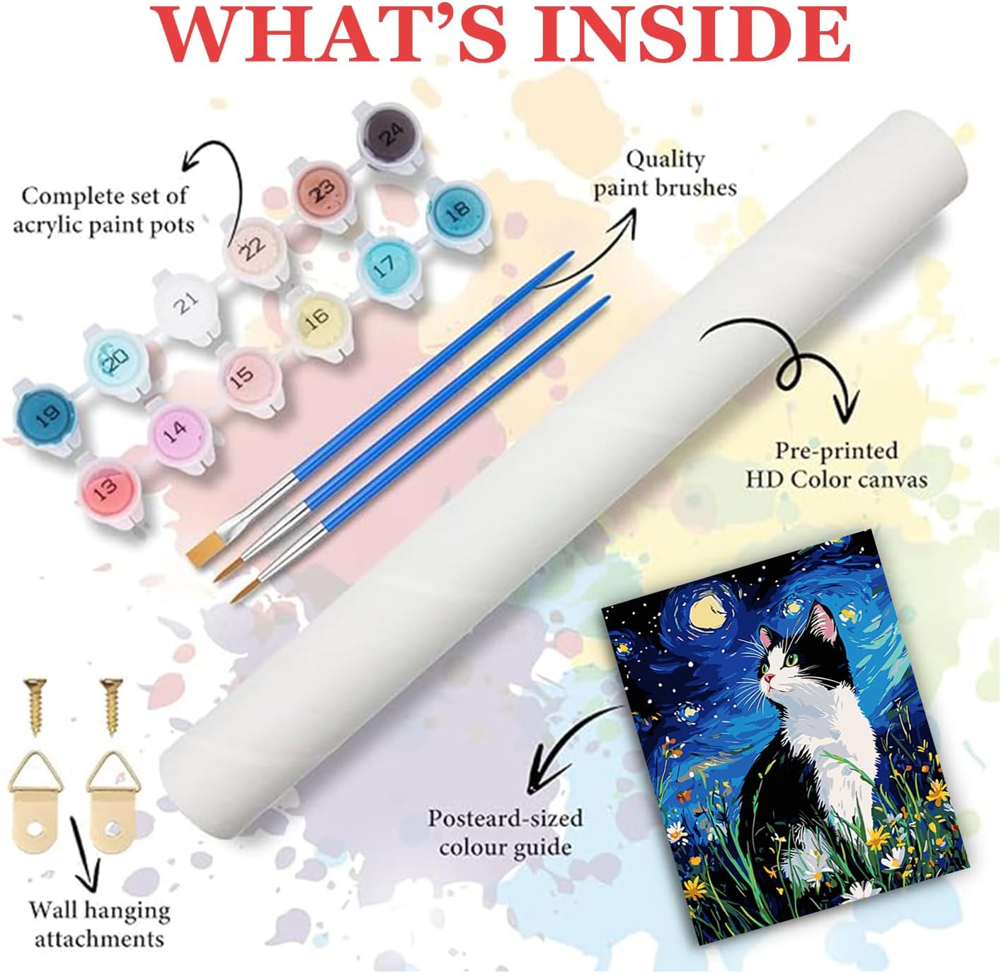 Paint by Numbers Kit for Adults,Cat Color by Numbers for Adults,DIY Acrylic Watercolor Oil Painting,Starry Night Cat Number Painting Suitable for Home Wall Decoration (16x20 in)