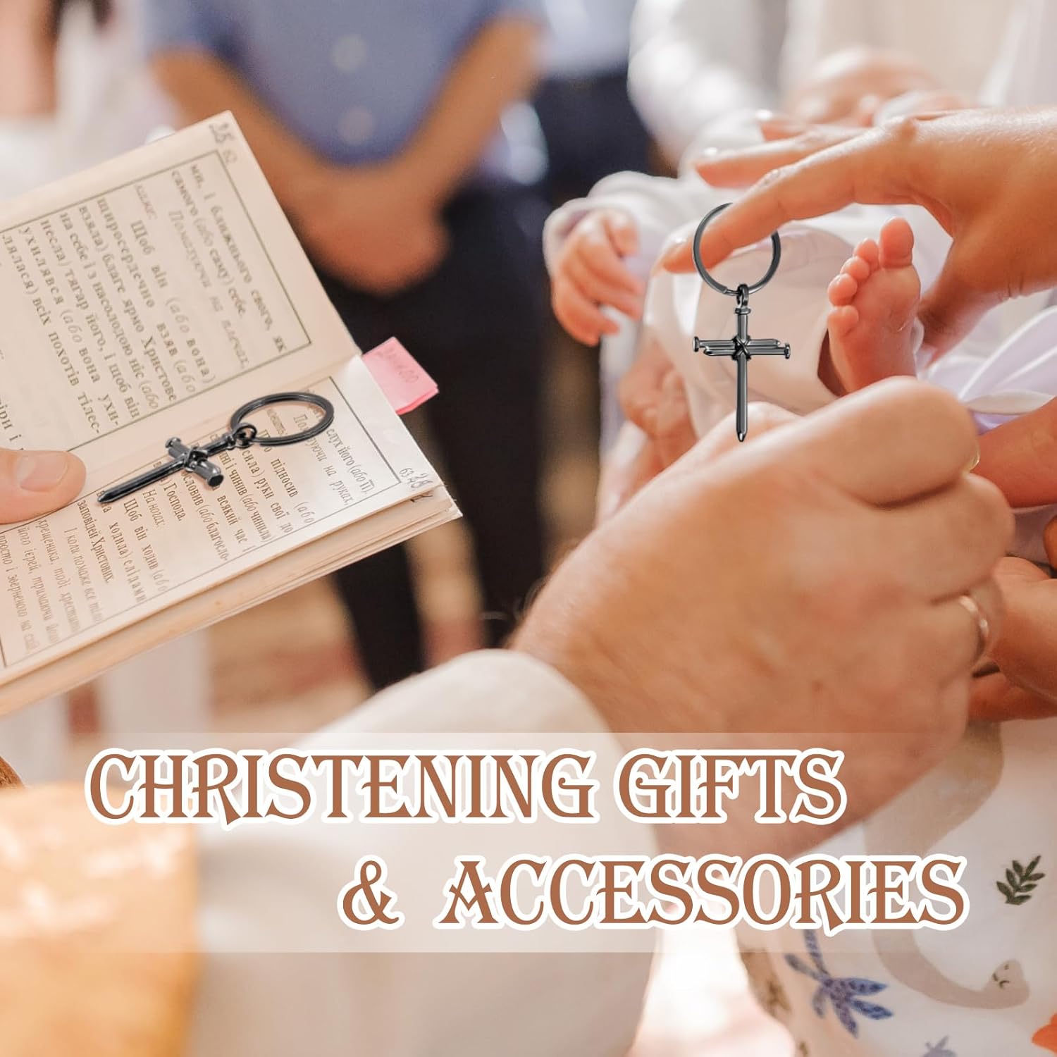 Landical Christian 3 Nail Cross Keychain Religious Baptism Gifts Bulk Jesus Cross Keyring for Men First Communion Party Favor