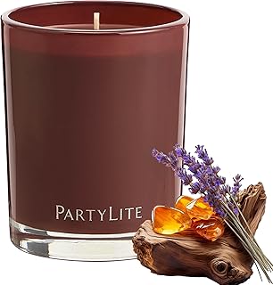PartyLite Tamboti Woods Escential Jar™ Candle, Scented with Exotic Amber, Patchouli, Lavender & Green Moss, 7.75oz 1-Wick Reusable Glass Jar, 50-Hour Burn, Aromatherapy Home Fragrance