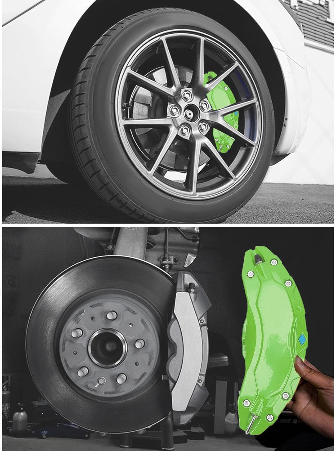Brake Caliper Cover, Easy to Install, Robust Yet Lightweight Caliper Protector, Front Rear Aluminum Alloy Caliper Covers for 19 20In Wheels Hub, Set of 4 (Green)