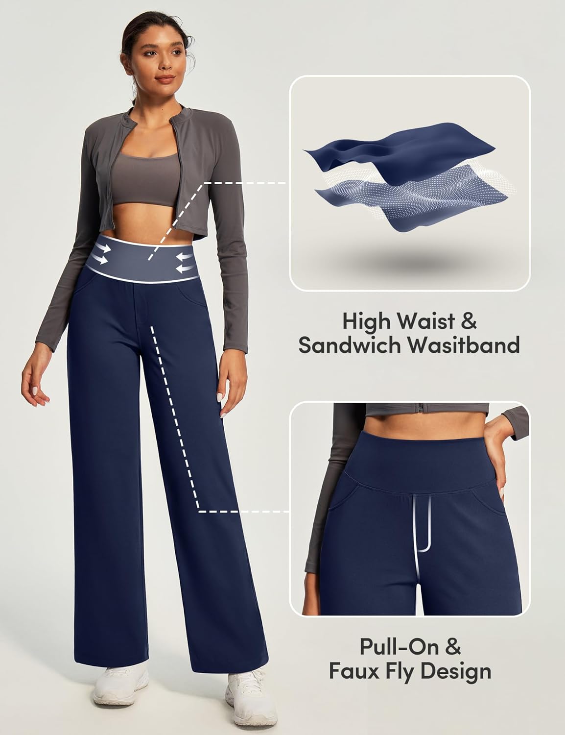 IUGA Yoga Pants Women Wide Leg Pants with Pockets High Waist Stretch Tummy Control Dress Casual Sweatpants - Image 3