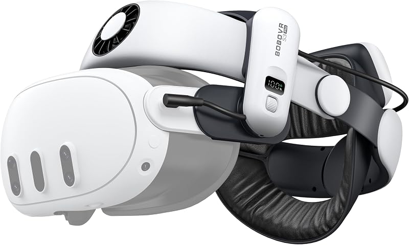 BOBOVR S3 Pro Battery Strap Accessories,Head Air Cooling System and 10000mah Hot-swappable Battery Pack,Compatible with Meta Quest 3/Quest 3S