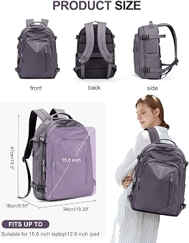 BJLFS Large Waterproof Travel Backpack, Carry On Hiking Rucksack, Purple
