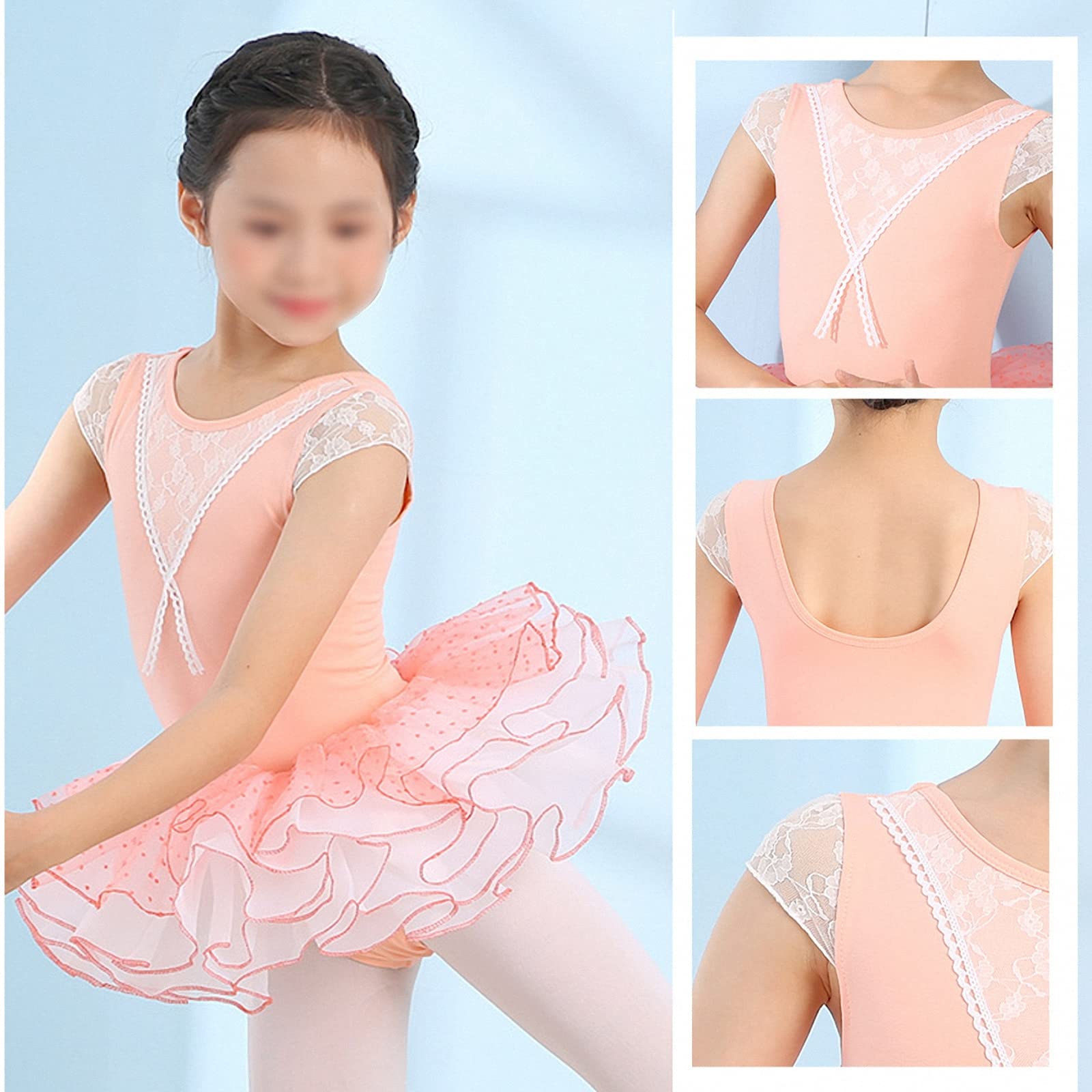 Ropa de práctica de Baile de Ballet para niños,Falda de tutú de Manga Corta de Encaje para niñas de Primavera y Verano,Leotardo de Baile cómodo y Transpirable para Escuela