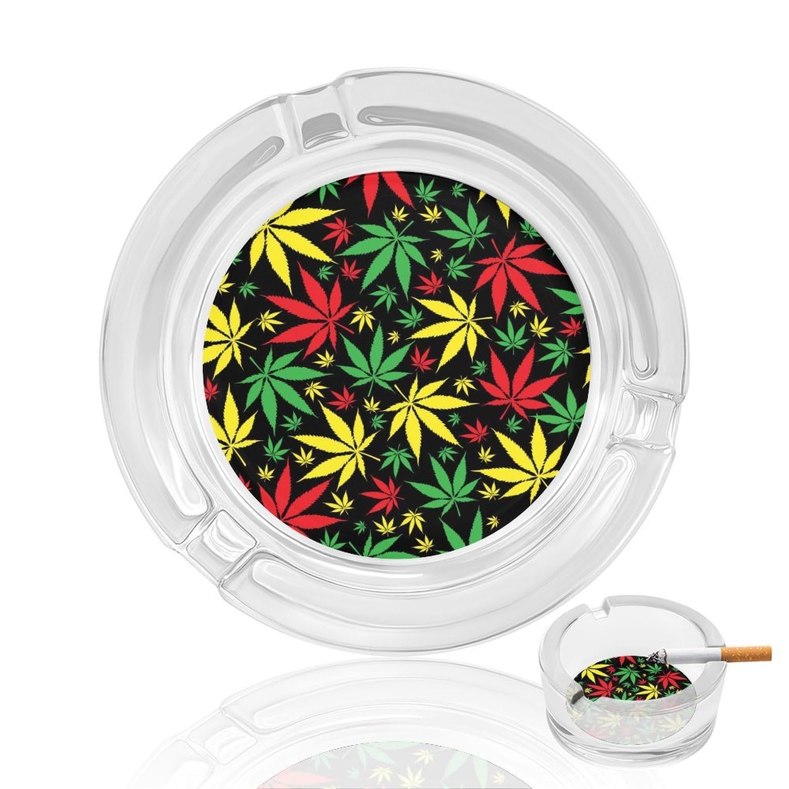 JamaicanLeaf Pat Glass Ashtray 3.3 Inch Round Cigarette Ash Holder with 4 Grooves for Home Office Outdoor One Size