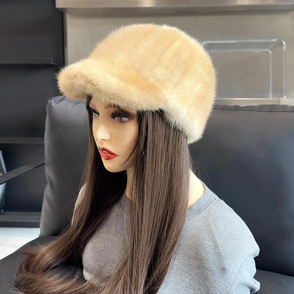 ECYC Women Faux Fur Hat, Fashion Winter Warm Hat Cold Weather Hat Plush Faux Fur Baseball Cap for Women Girls