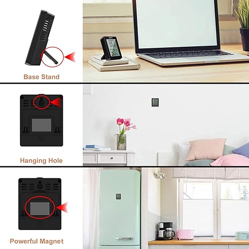 Miniatura 8 de Geevon Reloj despertador atómico digital con retroiluminación automática8s, 2 ajustes de alarma, detección de temperatura, aumento de sonidos de