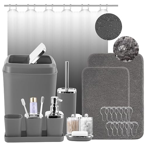XLHOMO Bathroom Accessories Set, Grey Bathroom Set, Shower Curtain Set