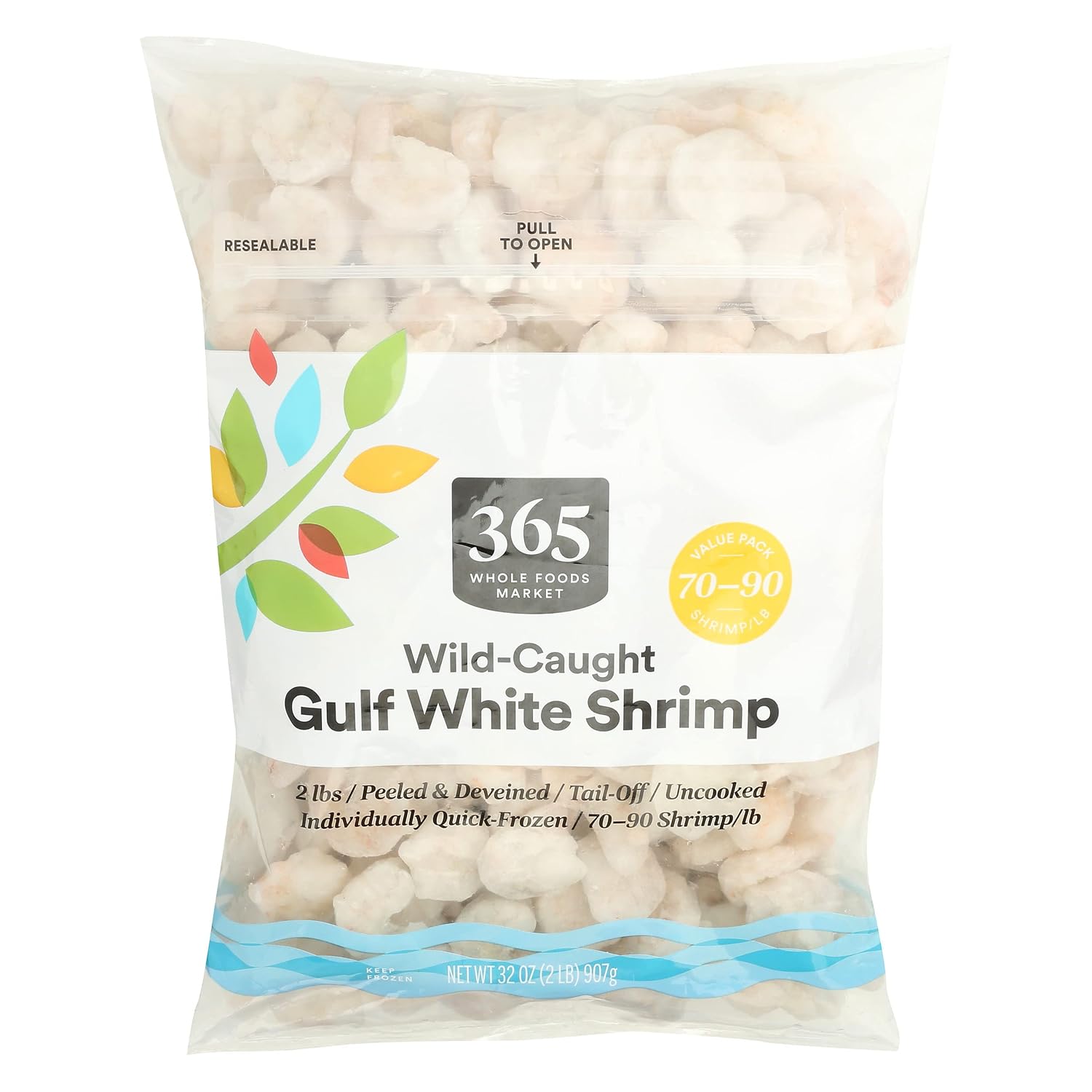 365 by Whole Foods Market, Value Pack Shrimp White Gulf Wild Peeled-Deveined 70/90, 32 Ounce