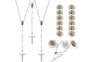 12 PCS Our Lady Of Guadalupe White Bead Scented Rosaries For Baptism...