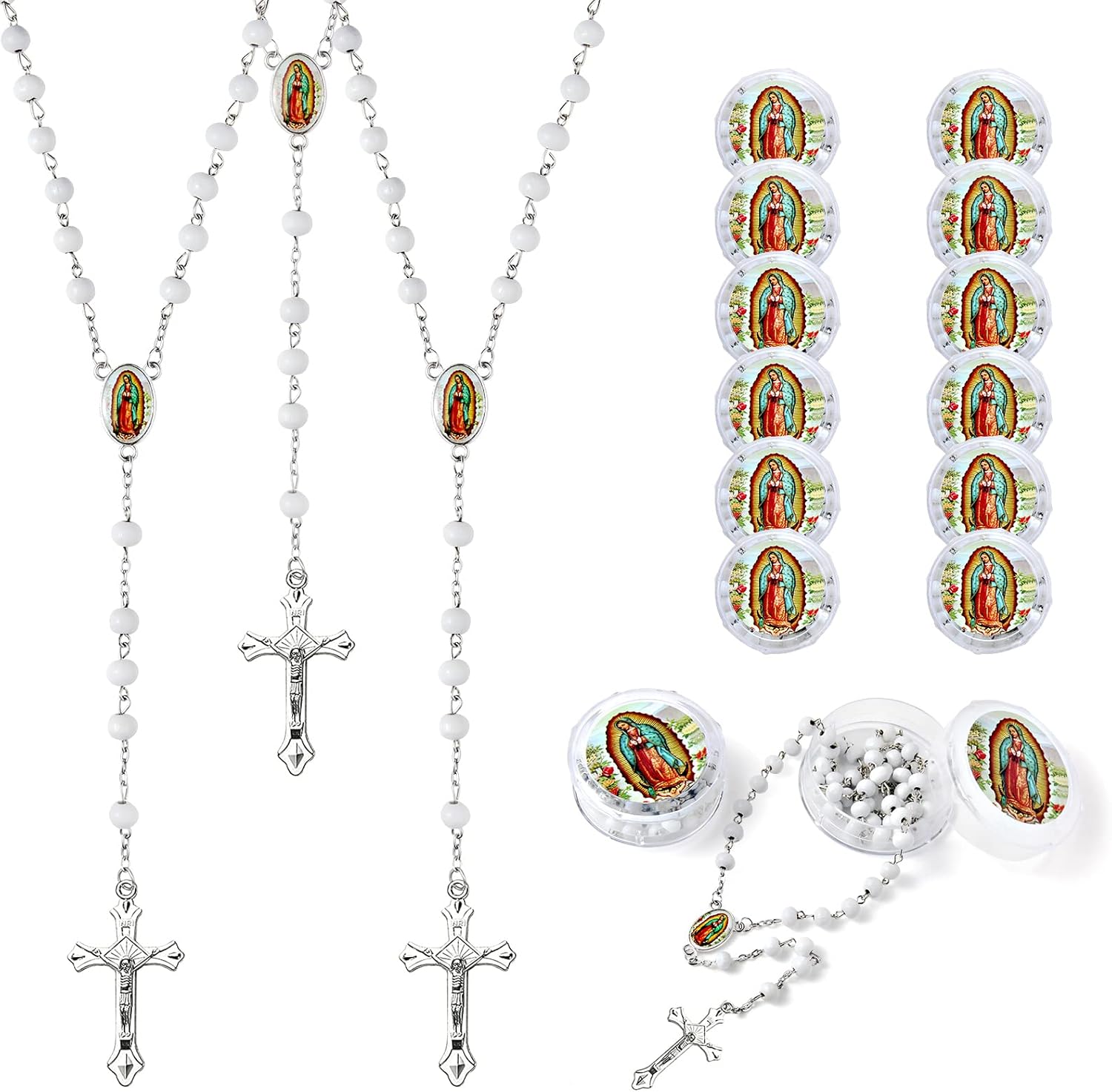 Brilucky 24 PCS Red Rosary Beads Bulk For Baptism Favors,Regligious Bulk Rosaries For First Communion Party Favors,Rosary Beads Necklace Gifts For Recuerdos De Bautizo Primera Comunion