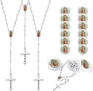 12 PCS Our Lady Of Guadalupe White Bead Scented Rosaries For Baptism Gifts,Rosaries In Bulk For First Communion Party Favors Girls Boys,Rosarios Catolicos 12 Pack Para Recuerdos De Bautizo for Funeral