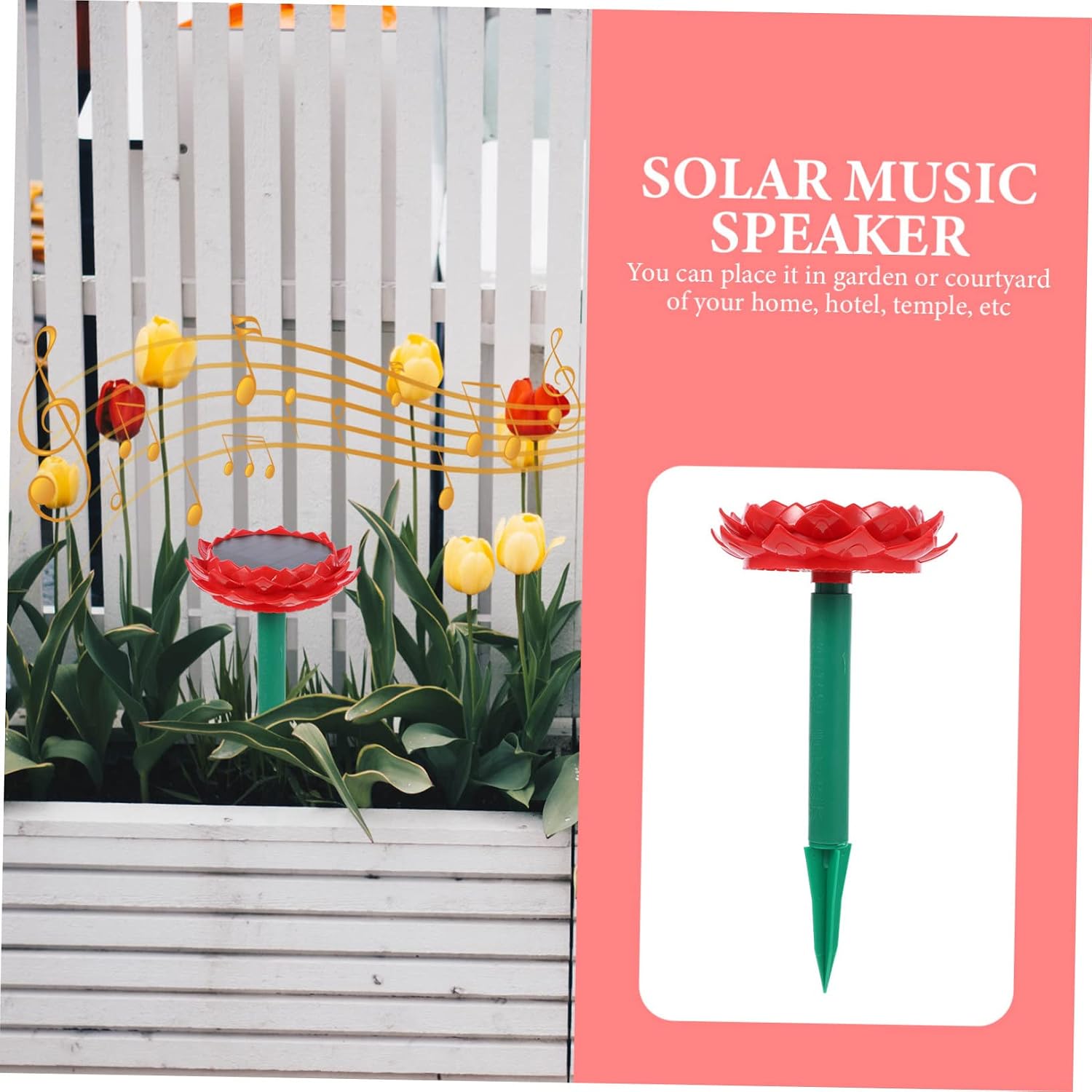 POPETPOP 1Pc Solar Powered Outdoor Music Player Lotus Flower Speaker for Garden Courtyard Plays Buddha Songs Portable Easy to Use for Buddhists