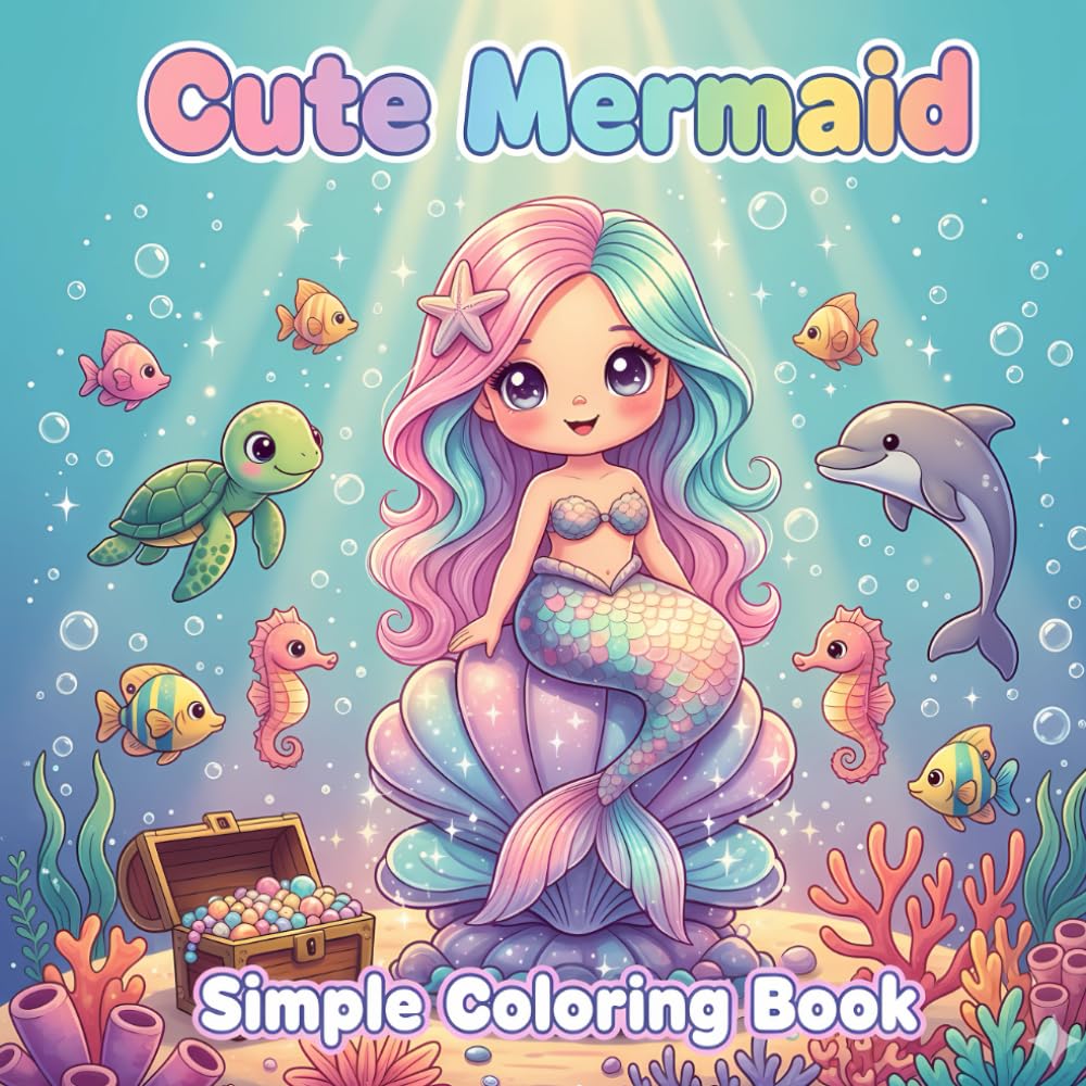 Cute Mermaid Simple Coloring Book: Beautiful Mermaid Bold and Easy Illustrations for Adults and Kids (Cute Mermaid Coloring Book)