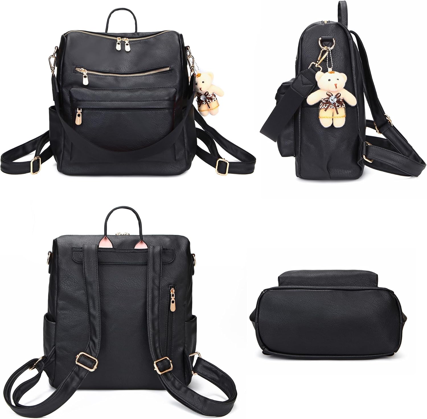 Soperwillton Women Backpack Purse Multipurpose Design Handbags Shoulder Bag PU Leather Travel bag Backpack Set 2pcs - Image 2