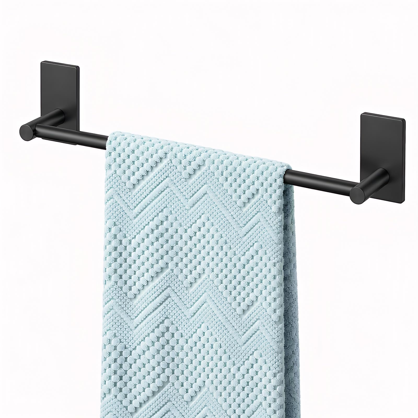 Songtec Adhesive Towel Bar Black 16-Inch, Stick On Bath Towel Rack No Drill