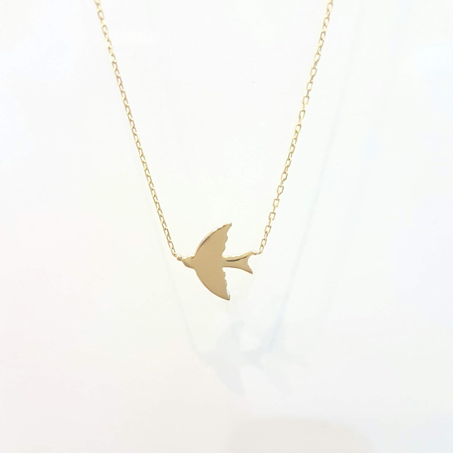 14K Real Solid Gold Swallow Dove Bird Design Cute Charm Dainty Delicate Trendy Sideways Pendant Necklace best birthday gift Women Jewelry girlfriend mother girl