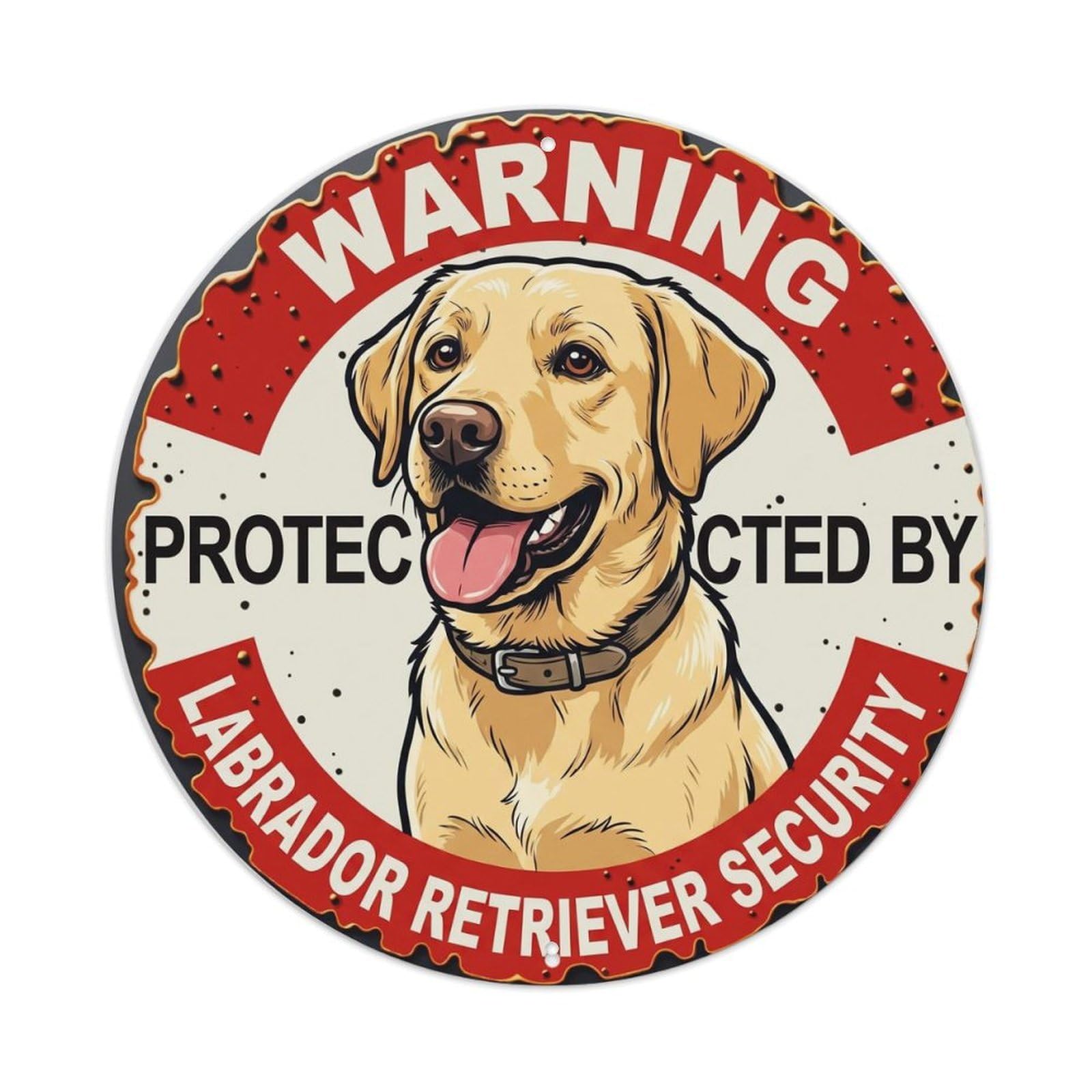 Metal Tin Sign Warning Protected By Labrador Retriever Dog Security Vintage