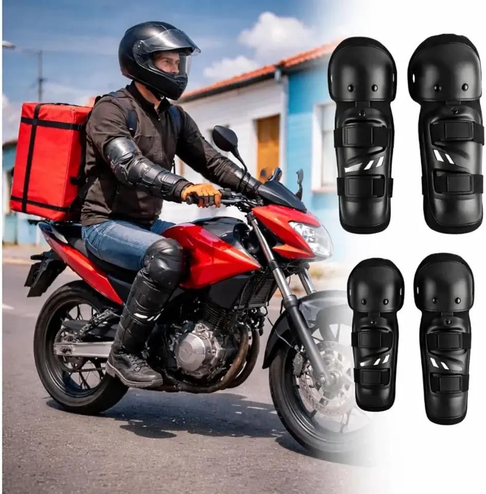 Kit Protetor Moto Bike Trilha Articulado para Motociclista Serve Joelheira e Cotoveleira Anti-Impacto Esportes Off-Road, Trilha e Motocross Tamanho Único