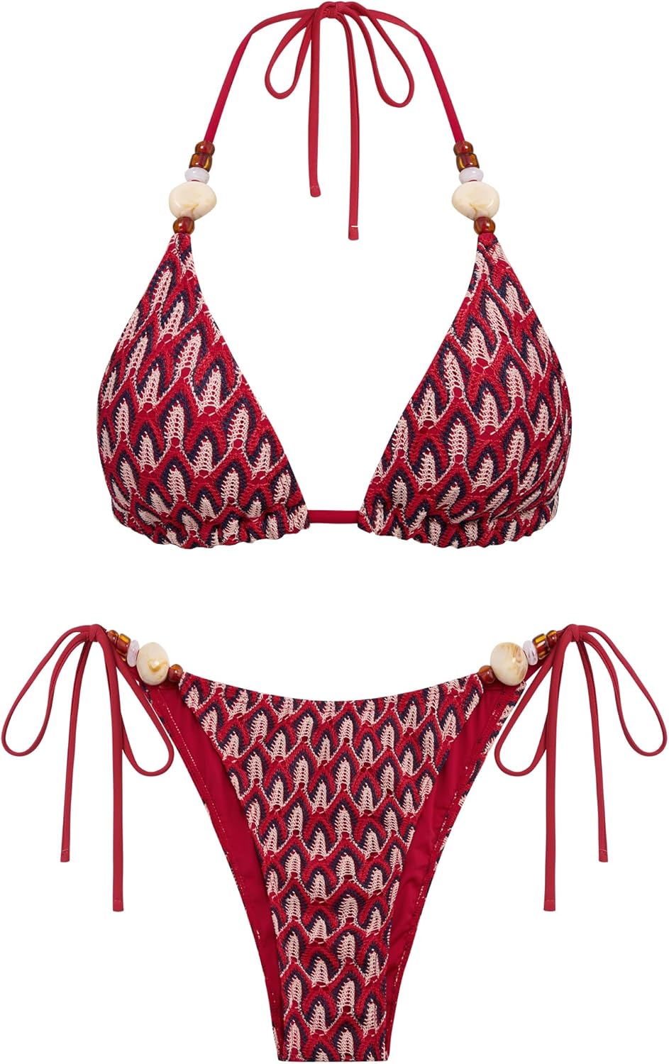ZAFUL Women's Bikini Sets Beads Triangle Swimsuits 2 Piece String High Cut Cheeky Bathing Suits