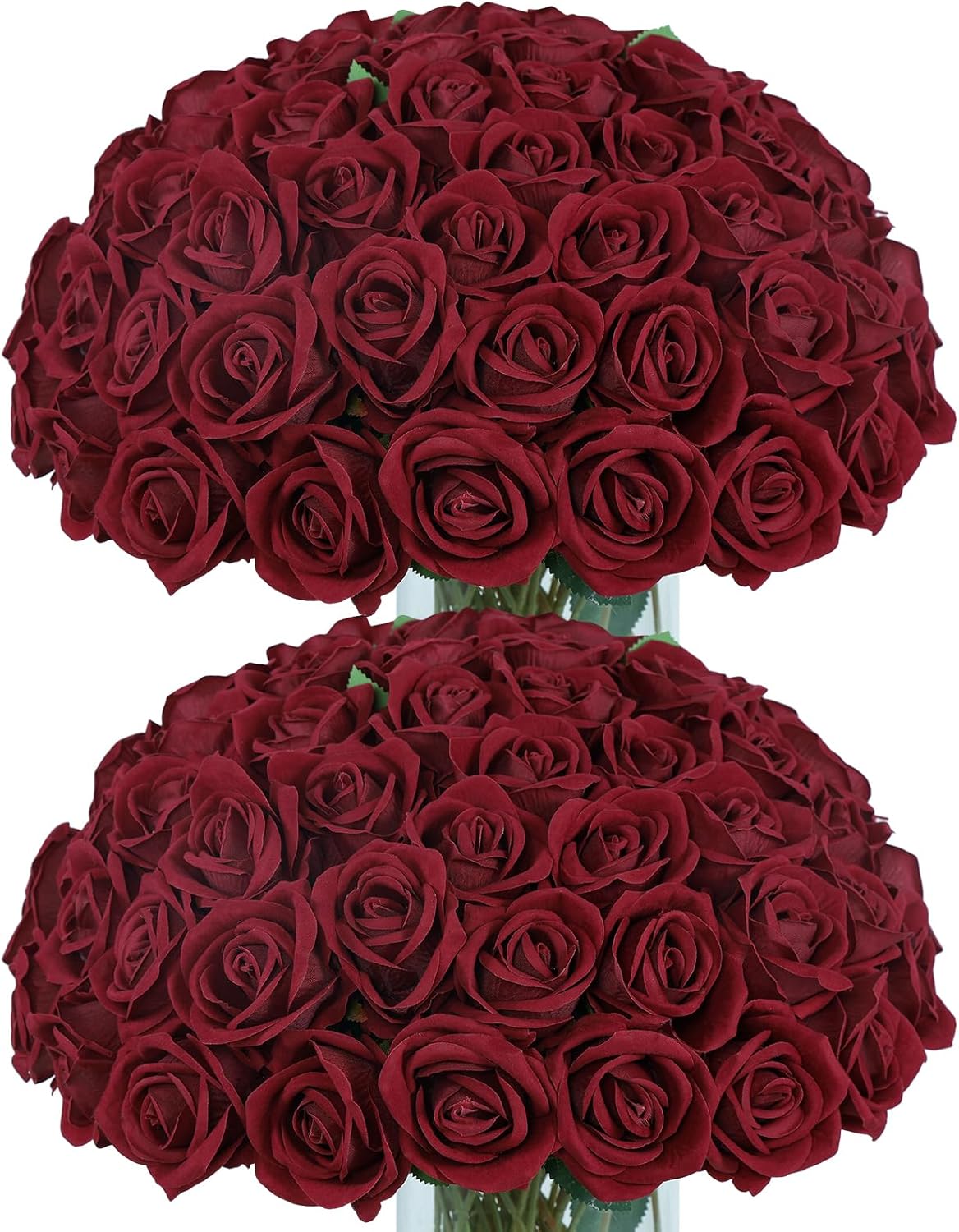 Coferset 50pcs Burgundy Artificial Roses Flowers in Bulk,Velvet Fake Rose with Long Stem Realistic Artificial Roses for Wedding Bouquets, DIY Centerpieces, Romantic Home & Party Decorations