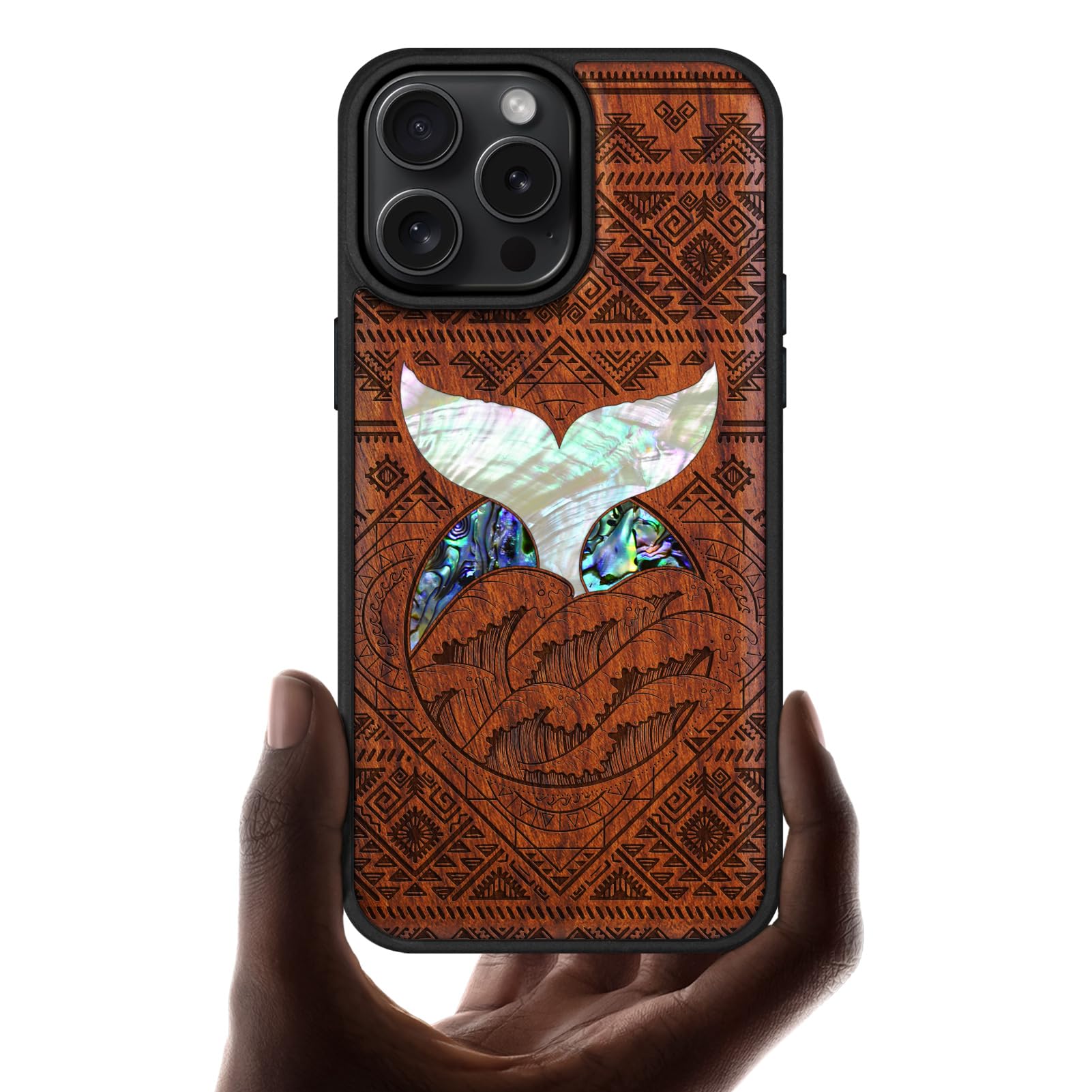 Carveit Magnetic Case for iPhone 16 Pro Max Case, Wood Artisan Engraved & Handmade Shell Inlaid, TPU Shockproof Cover, Compatible with MagSafe