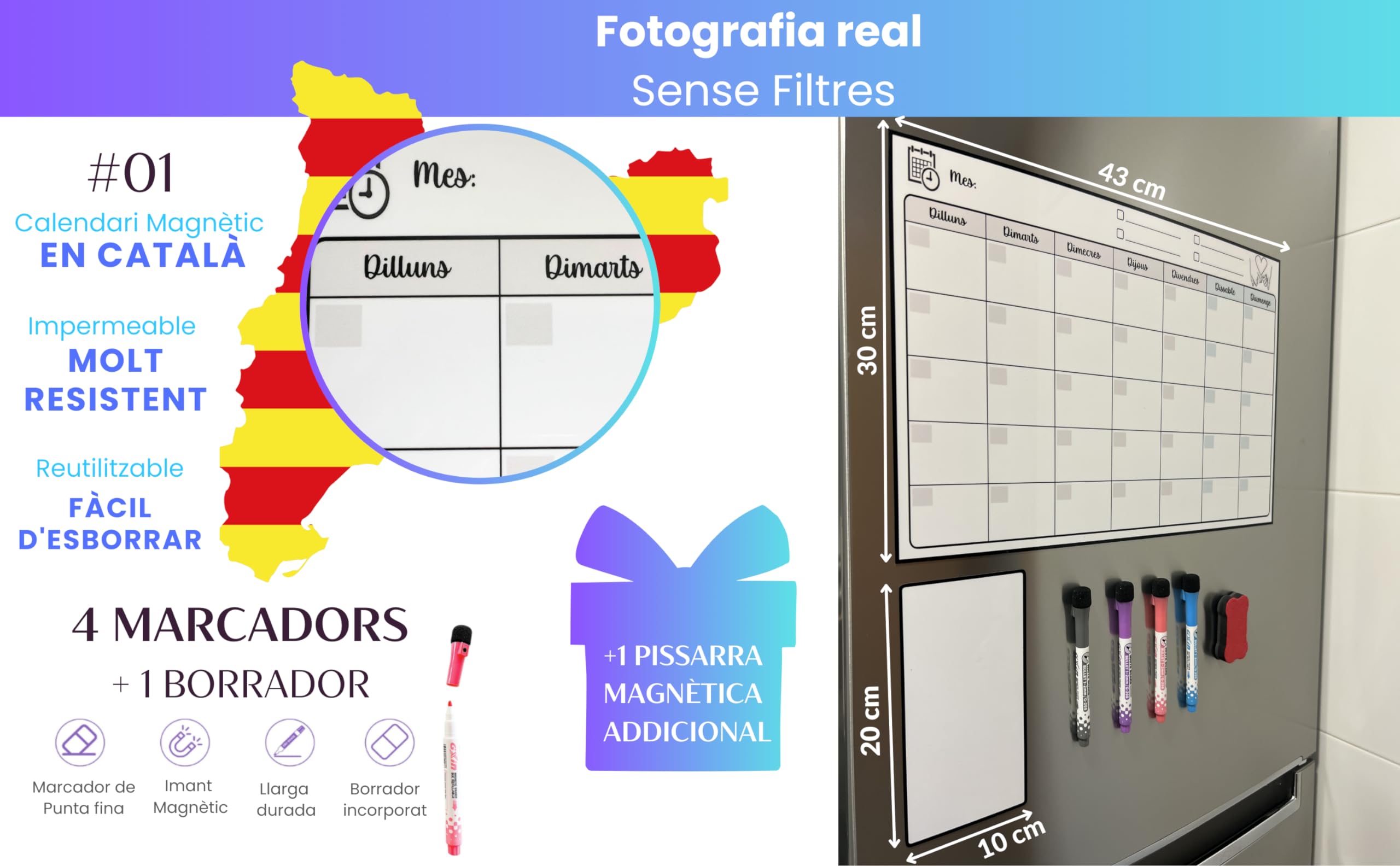 Genérico Catalan Magnetic Calendar for Fridge, Weekly Planner, Menu Planner, Shopping List - Image 3