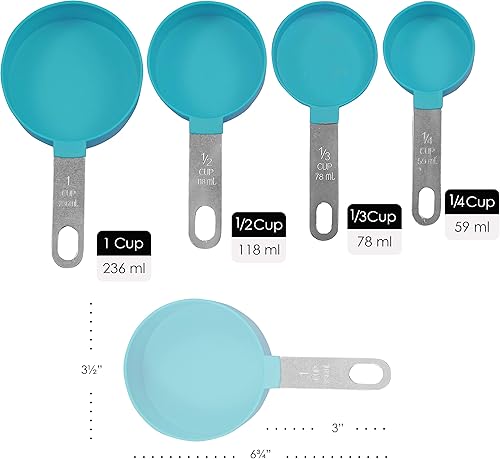 Miniatura 2 de Reston Lloyd 8 tazas y cucharas medidoras para ingredientes secos y líquidos, plástico de grado alimenticio con asas de acero inoxidable, turquesa