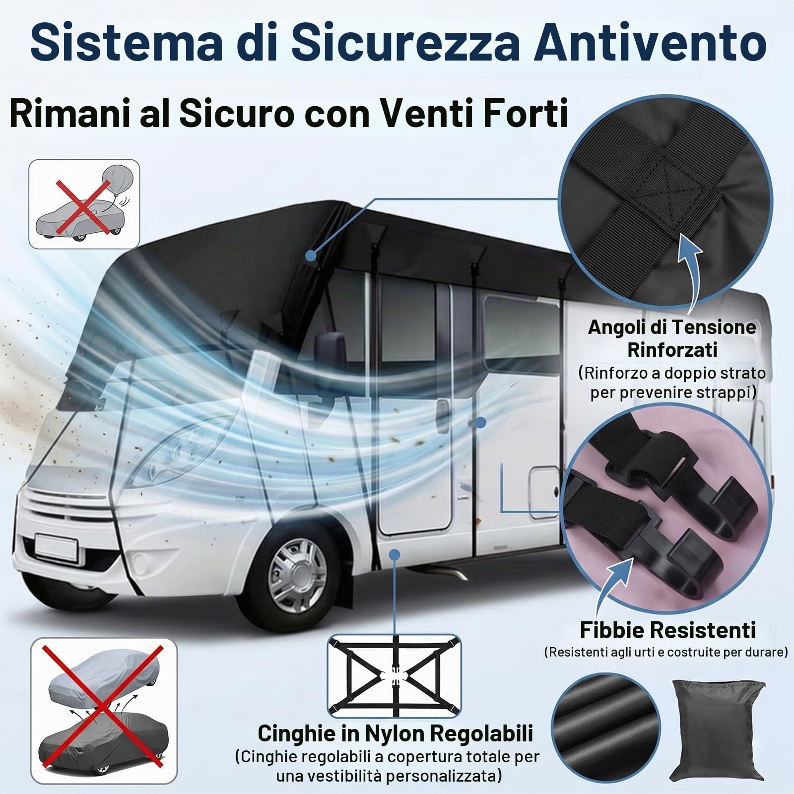 LDIW Copertura per Tetto di Camper Antigrandine, Telo Impermeabile da Esterno ad Alta Resistenza, Protezione da Pioggia, Sole e Polvere per Roulotte e Caravan, con Cinghie,Grigio,6.5*3M Fits 18to21 ft