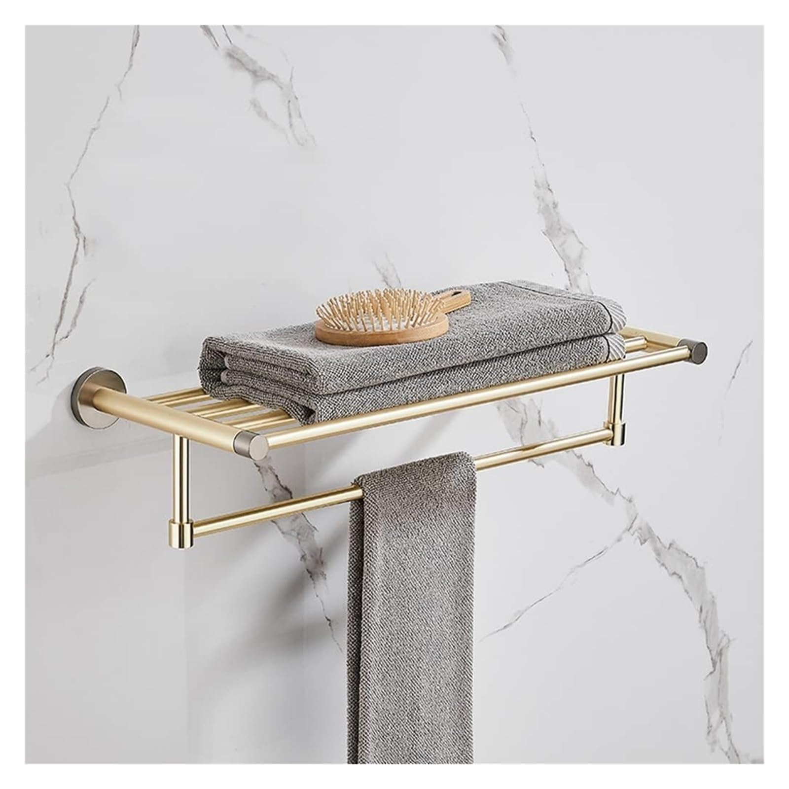 Barra para toallas de latón cepillado elegante para baño montada en la pared
