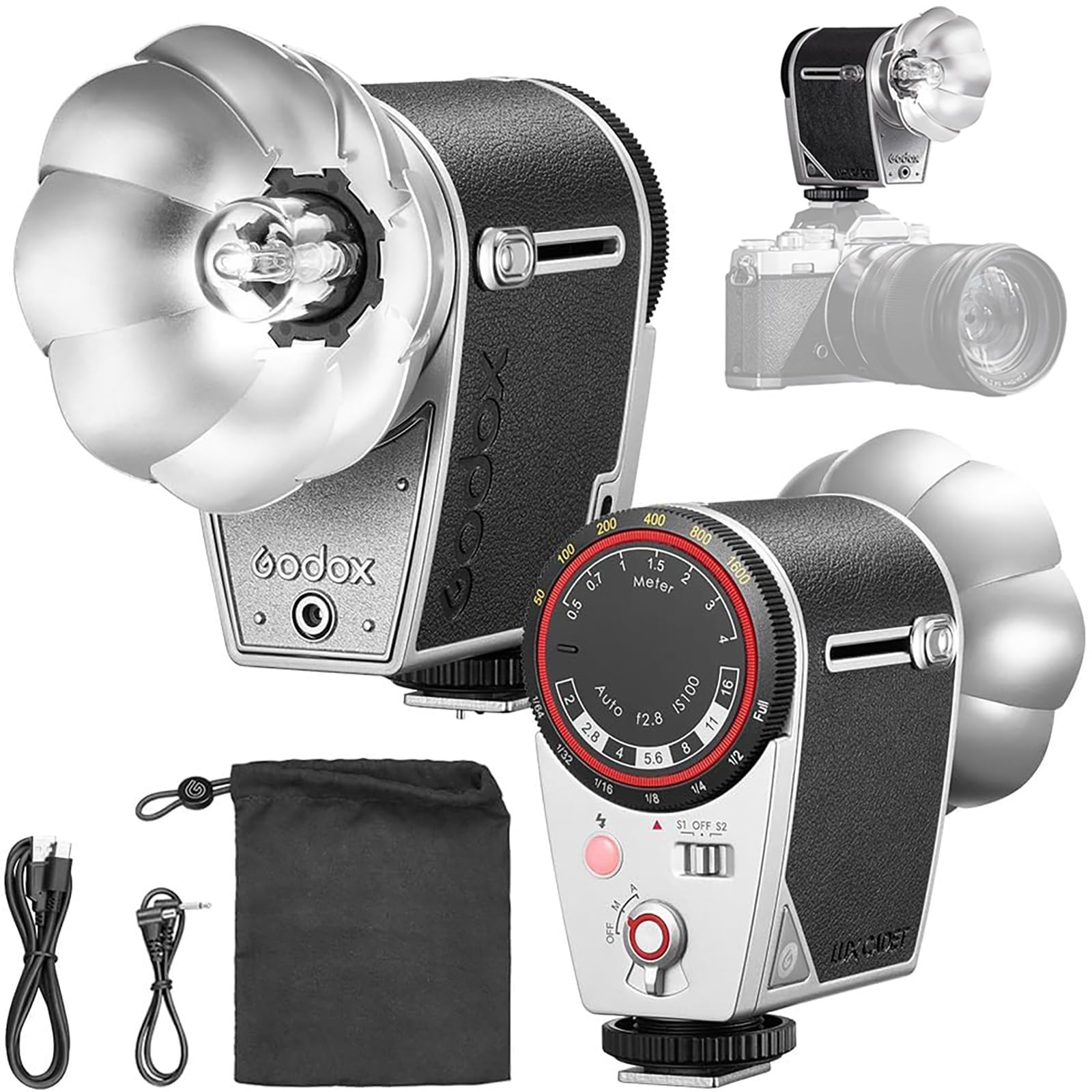 GODOX lux Cadet Retro Camera Flash GN 10 6200K ± 300K Température Couleur Modes Flash Automatique Manuel Flash Longueur Focale 28 mm Compatible avec Photo à Griffe Canon Nikon Sony Fujifilm Olympus