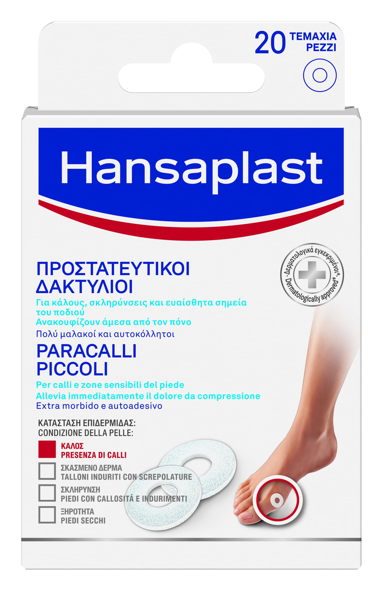 Hansaplast Cerotti Paracalli Piedi Piccoli, Cerotti calli piedi autoadesivi e callifughi per un sollievo immediato da pressione e dolore, 1 confezione da 20 pezzi