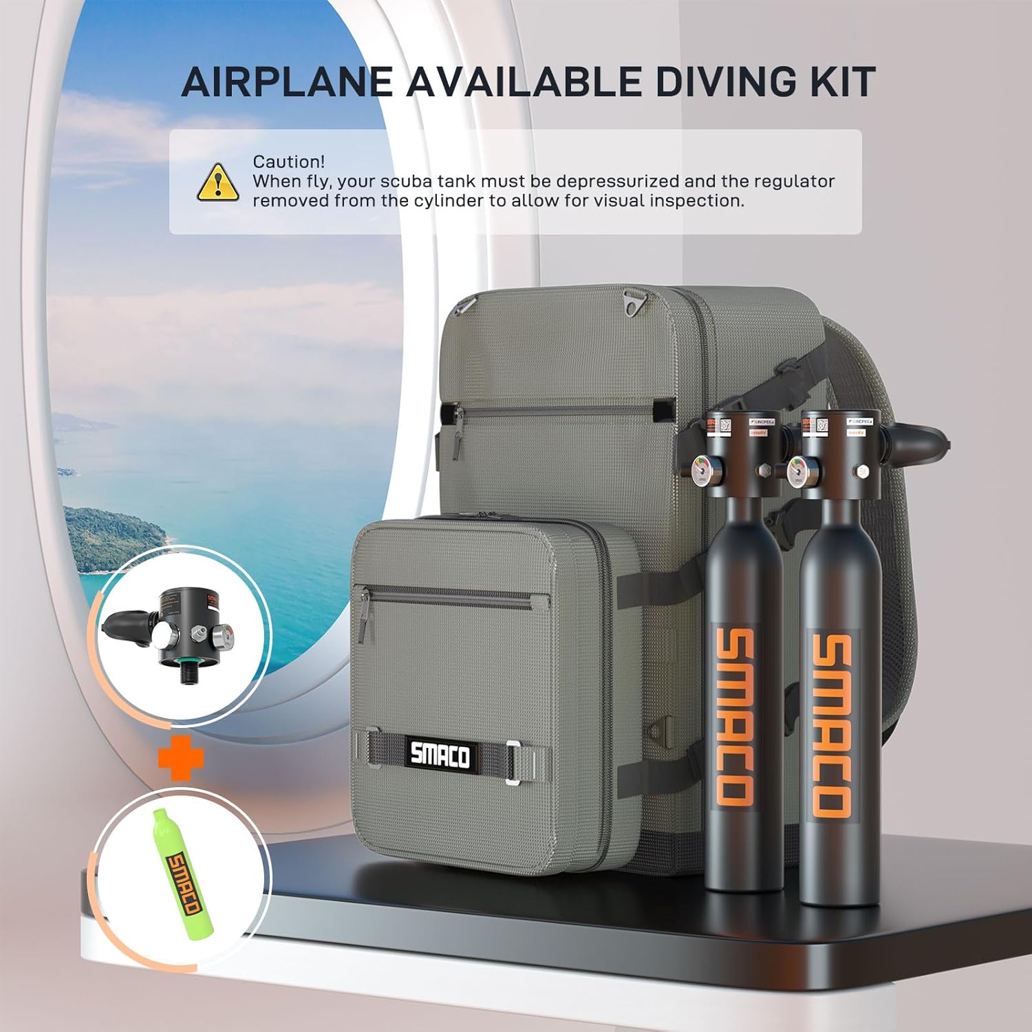 SMACO S300Plus Mini Scuba Tank Refillable Diving Tank 0.5L Capacity Support Underwater Breathing Reusable Scuba Tank for Diver Portable Diving and Snorkeling Equipment