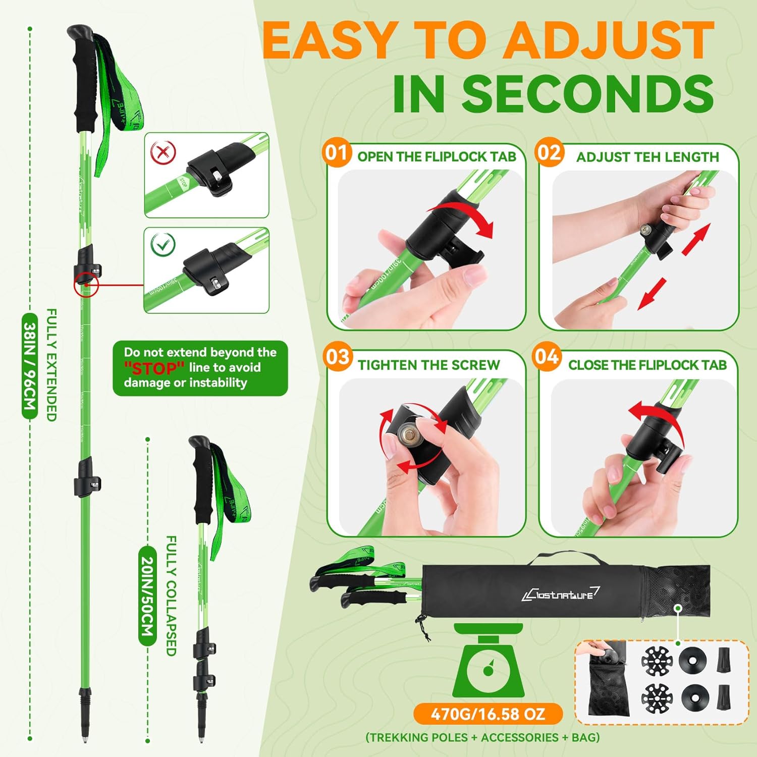 Clostnature Kids Trekking Poles for Hiking – Collapsible Lightweight Hiking Poles, 2 Pack Aluminum Walking Sticks for Children, Teenagers, Retractable Trekking Sticks for Climbing, Backpacking