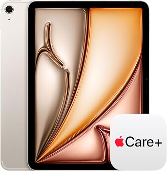 Apple iPad Air 11-inch M4 Liquid Retina Display, 128GB, 12MP Front/Back Camera, Wi-Fi 7 with Apple N1 + 5G Cellular, Touch ID, All-Day Battery Life Starlight with AppleCare+ 2 years