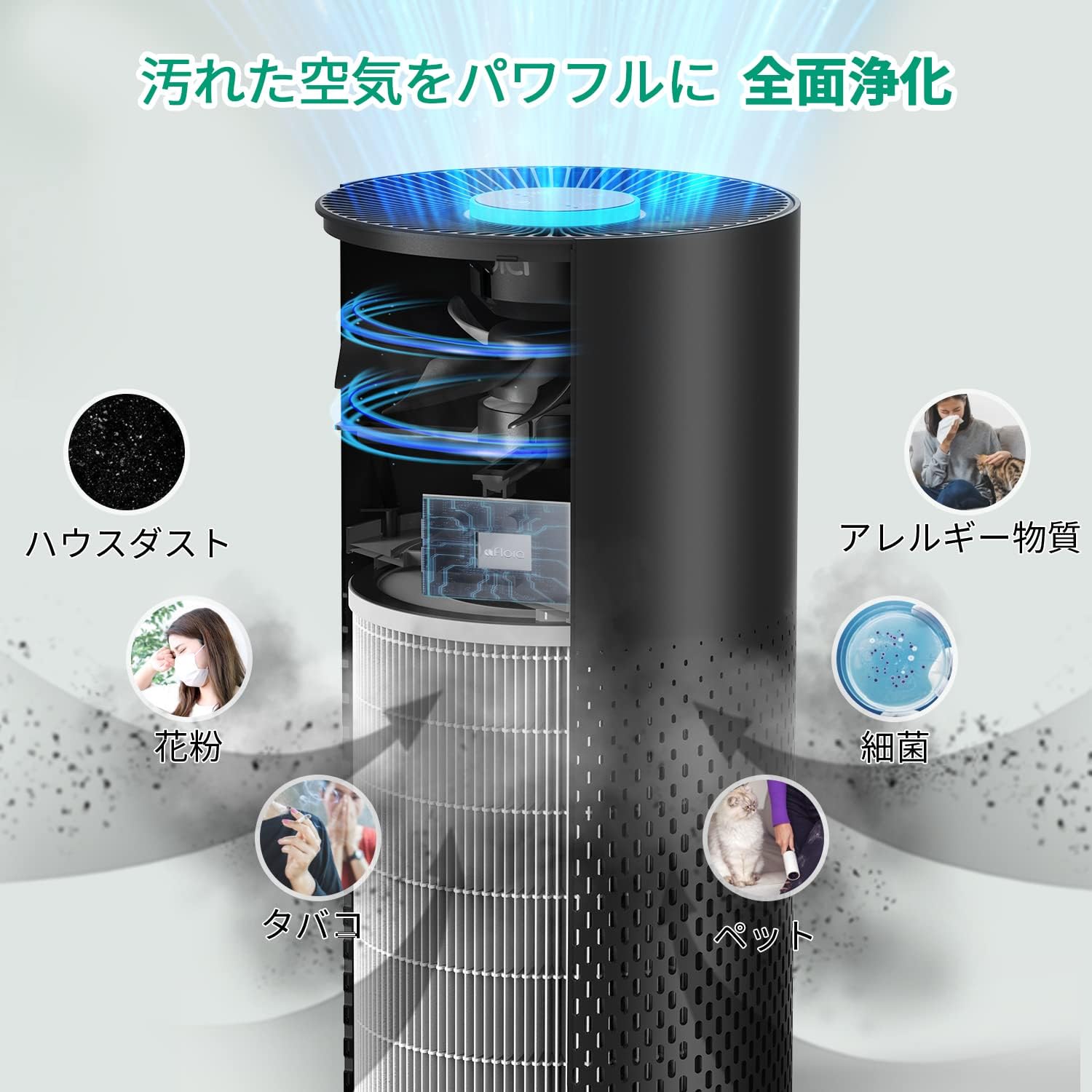 Afloia 加湿器付き 空気清浄機 小型 くうき強力浄化 3段階風量調節 畳 消臭 乾燥対策 タイマー付き 7色変換ライト