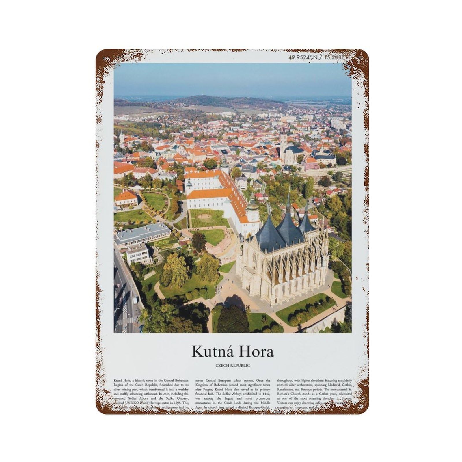 xiaoxiaoshen Kutna Hora Czech Republic City Scenery Wall Decor Art Metal Tin Poster Modern Home Decor Art Home Bar Shop Decorations Vintage Sign 40x30cm