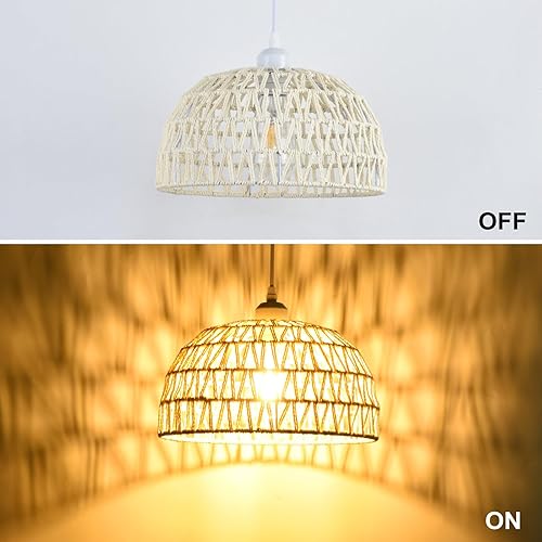 Miniatura 7 de Lámpara colgante bohemia, rústica industrial de granja, lámpara de techo colgante de jaula de cuerda de cáñamo tejida para cocina, isla, comedor,