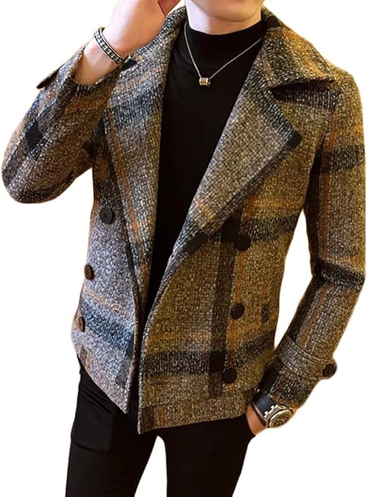 Amazon Zhongjue ジュージェン チェスターコート メンズ ショート丈 コート チェック柄 ビジネス スリム ジャケット 防寒 カジュアル ラシャコート メルトン 暖かい アウター おしゃれ 大きいサイズ 冬 コート ジャケット 通販