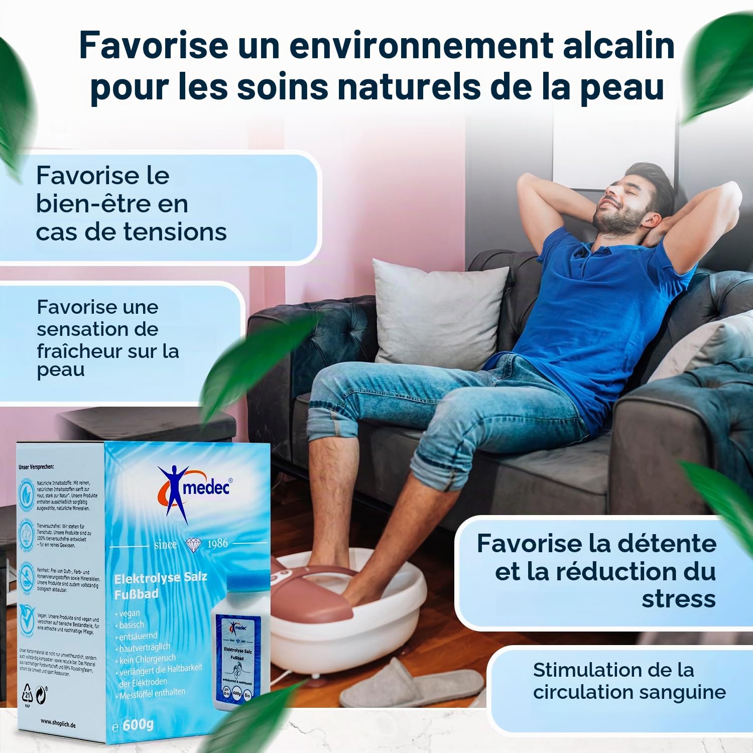 Sel d'électrolyse - Additif pour bain de pieds - 600 g - Qualité alimentaire - Sels de bain de base - Bain de pieds