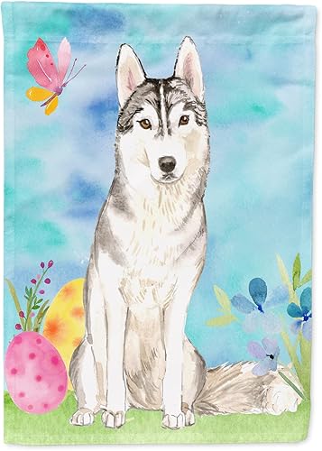 Caroline's Treasures CK1898GF - Bandera decorativa para jardĂn con diseño de huevos de Pascua de Husky siberiano, tamaño de jardĂn, multicolor Caroline's Treasures CK1898GF - Bandera decorativa para jardĂn con diseño de huevos de Pascua de Husky siberiano, tamaño de jardĂn, multicolor