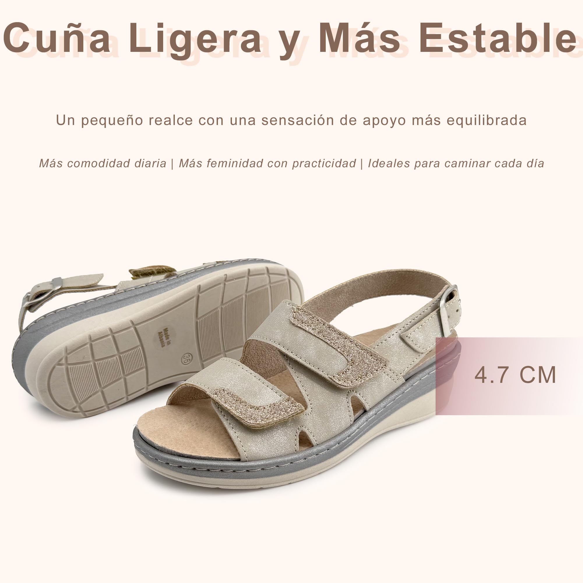 JOMIX Sandalias Ortopédicas Mujer Cómodas con Tiras Ajustables y Hebilla Regulable Cuña Ergonómica Anatómica Plantilla Extraíble de Piel Zapatillas de Verano para Mayor y Pies Sensibles