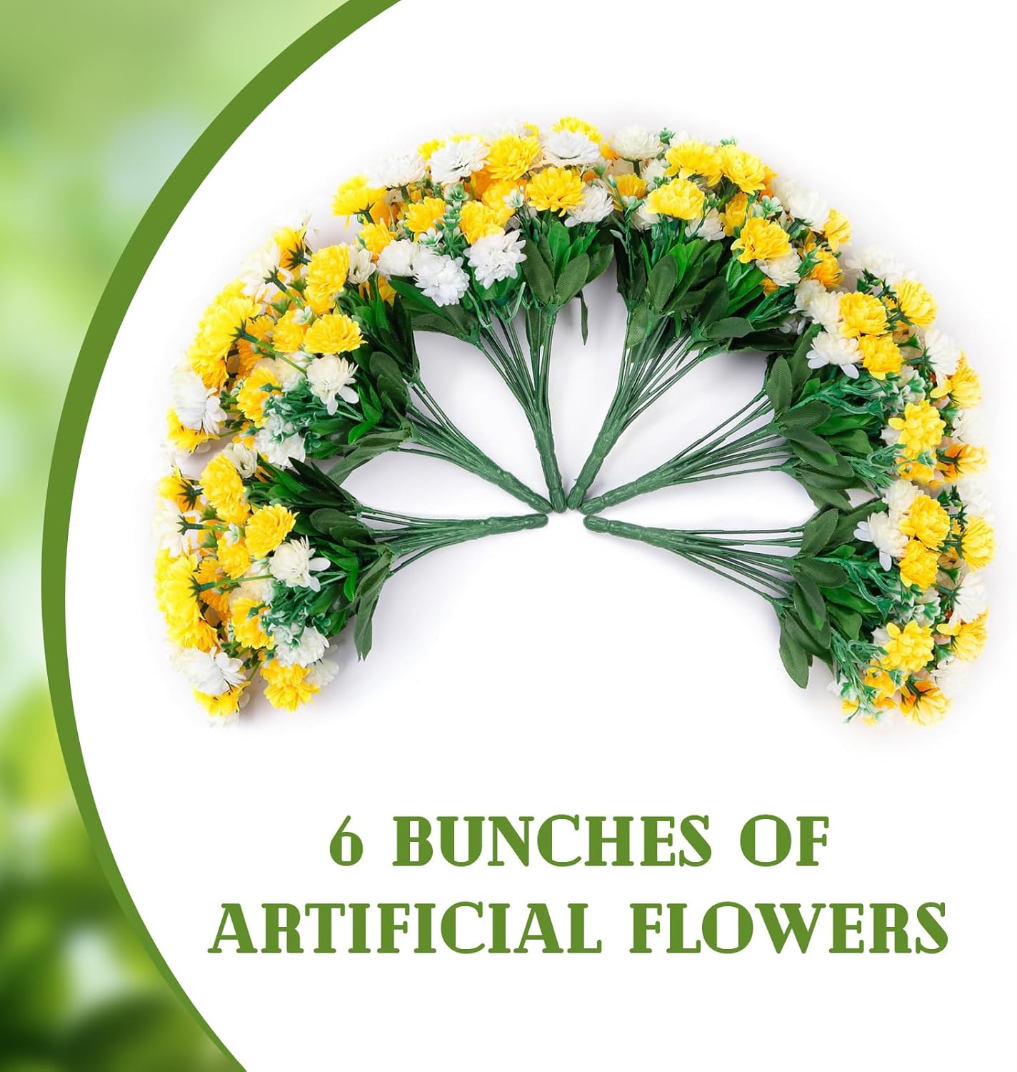 Ammyoo Artificial Flowers for Outdoors Decoration, 6 Bundles Silk Marigold Flower UV Resistant Look Real Faux Plants for Garden Porch Planter Patio Balcony Yard Home Decor (Yellow White)