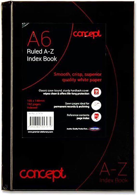 Concept Notebook A6 Lined Hardcover Notebook, Premium Paper, Ruled Journal Notebook, Address Book, Organiser, Student & Teacher Planner, Perfect for School, Office & Home