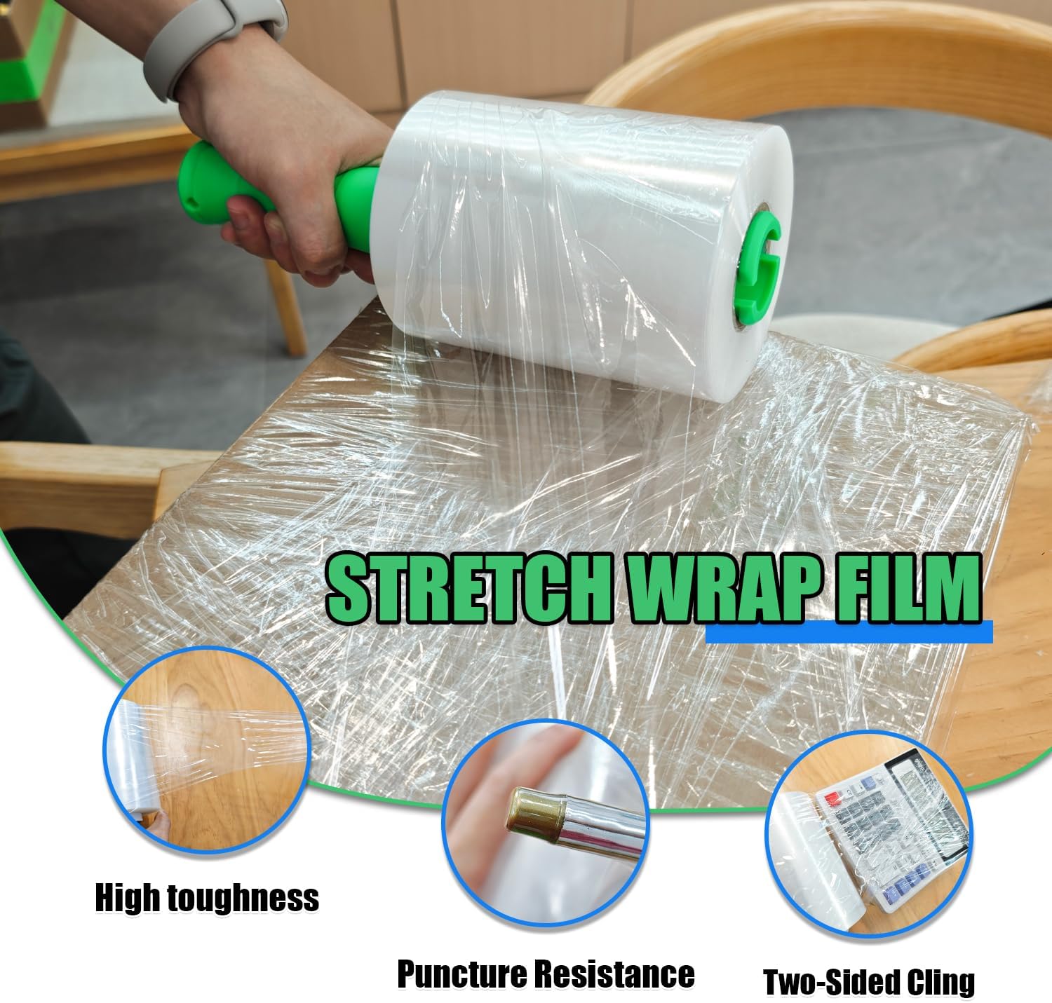 4-Pack Industrial Strength Mini Clear Stretch Wrap Film 5" 1000 Ft Roll 80 Gauge Thick with Plastic Handle, Durable Self-Adhering Heavy Duty Shrink Plastic Wraps for Pallets Moving & Packing