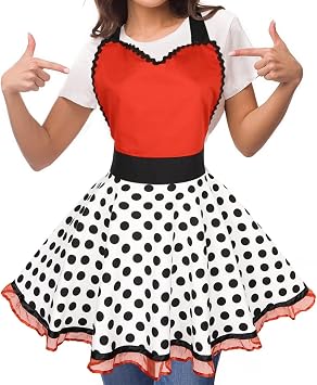 Violet Mist Cute Lovely Retro Aprons for Women Girl Ladies Sexy Sweetheart Vintage Aprons 50s PolkaDot Vintage Christmas Apron kawaii Cooking Kitchen Ruffle Witch Apron Housewife Waitress Mothers Gift
