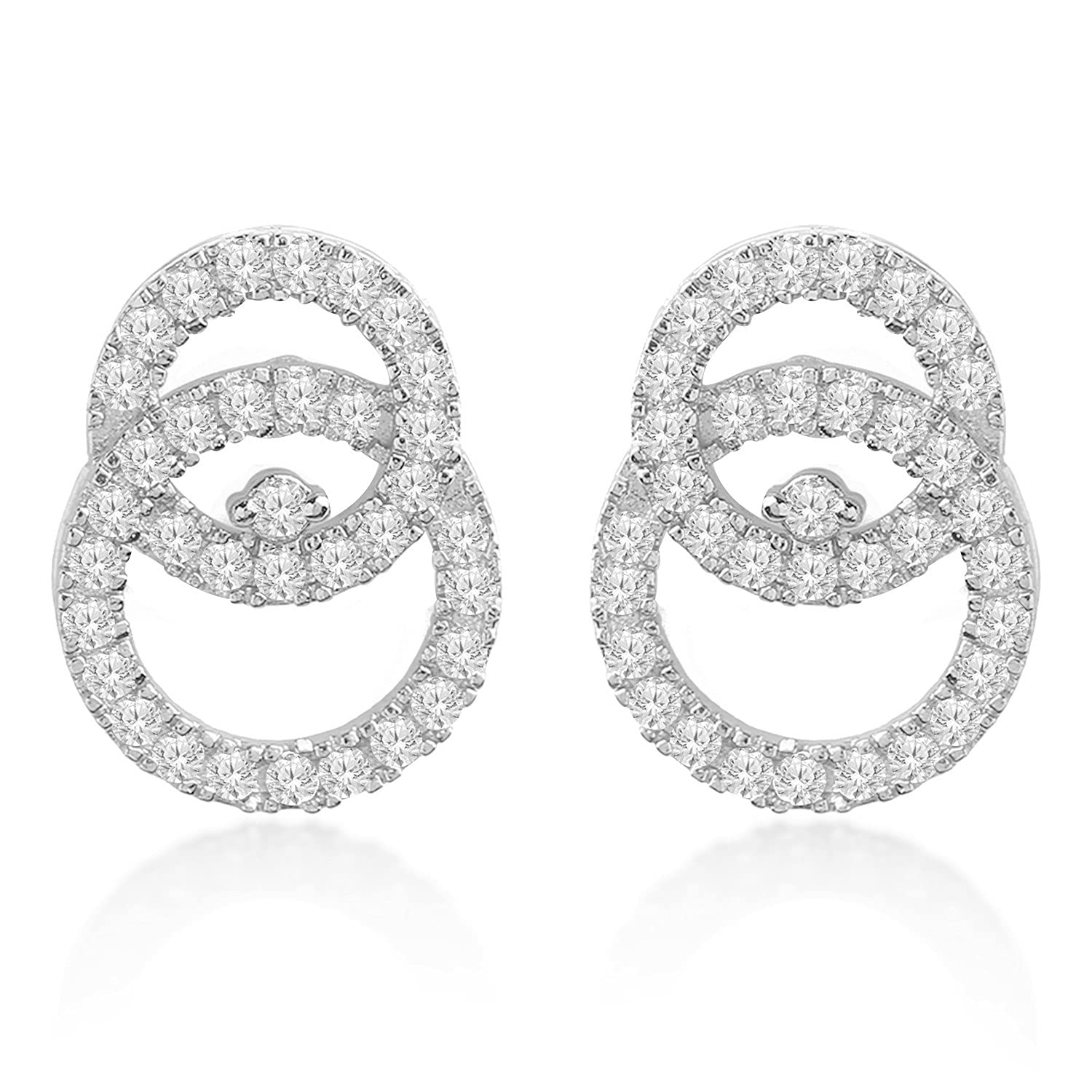 MINUTIAE Silver Plated Interlinking Stud Earring With Solitaire Crystal Diamond Stylish Fashion Jewellery For Women and Girls (B094H82GSP) Amazon Price History, Amazon Price Tracker