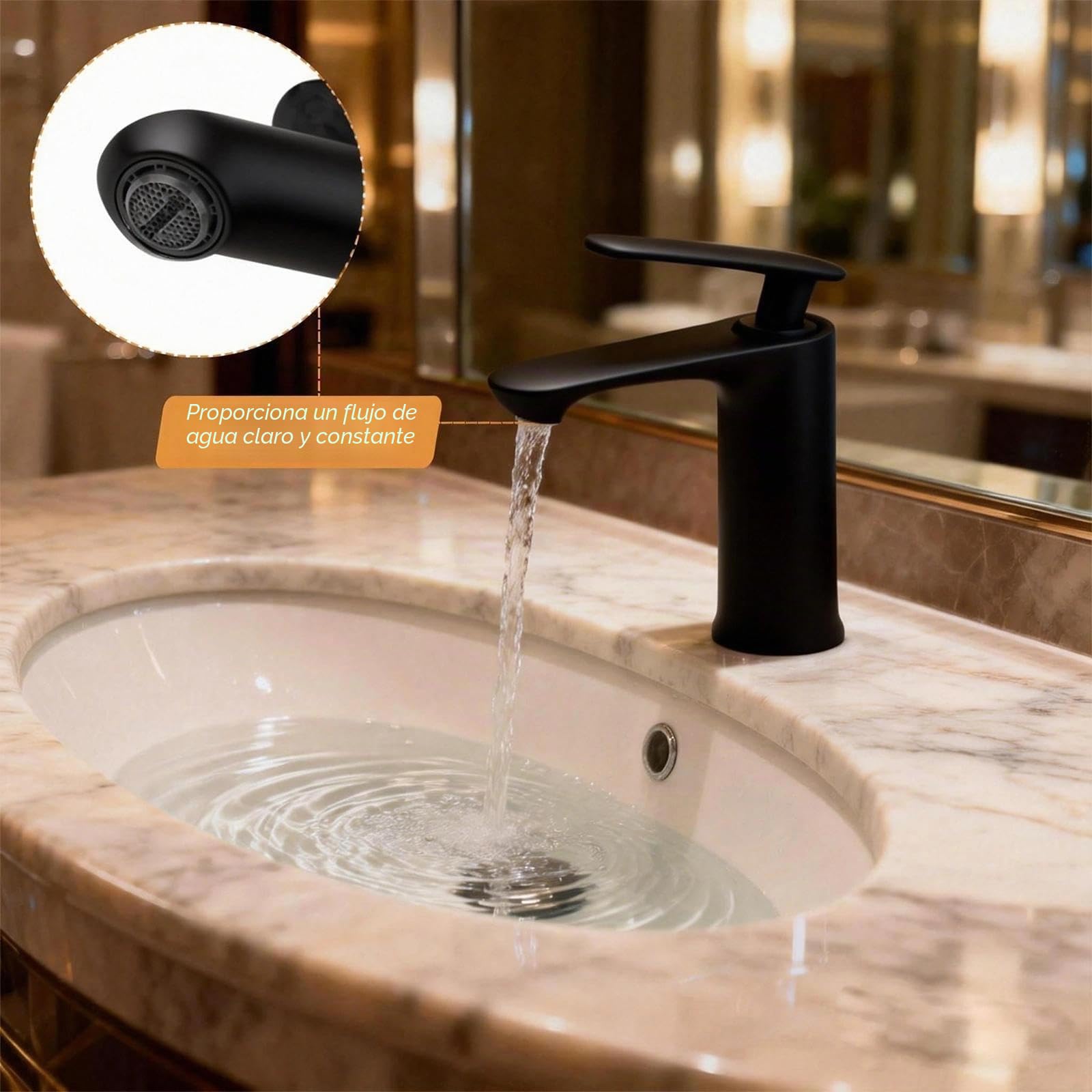 Grifo Lavabo Monomando, Grifos Para Lavabos De Baño, Altura Del Caño: 70 Mm, Núcleo De Válvula De Disco Cerámico, Fabricado En Aleación De Zinc (negro)