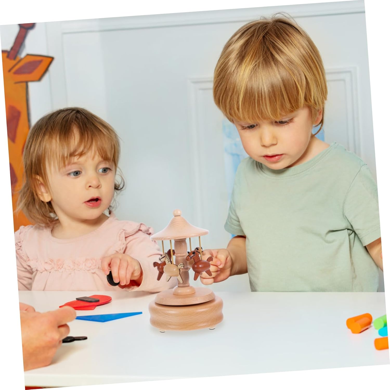 Handmade Wooden Rotating Music Box with Intricate Carousel Horse Carvings Vintage-Style Musical Jewelry Box for Home Decor and Birthday Delivers Charming Tunes and Elegant Craftsmanship