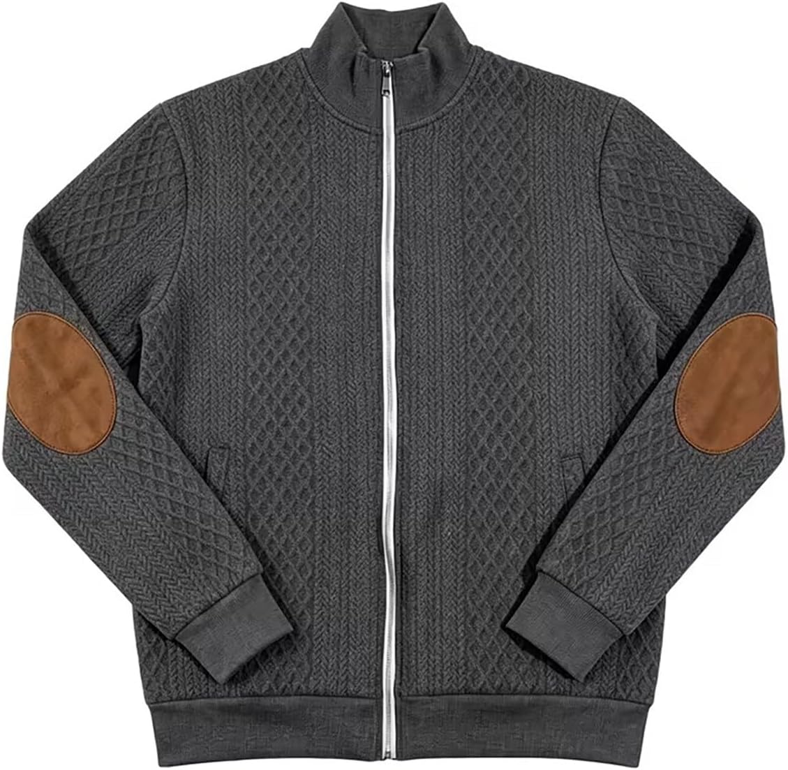 Men Stand Collar Zip Up Jacket Long Sleeve Comfy Sotf Jacquard Shirts Fall Winter Fashion Outerwear with Pockets